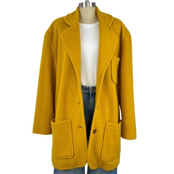 Vintage Adrienne Vittadini Yellow Wool Blend Button Front Collared Jacket (L) - Picture 1 of 15